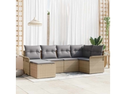 Vidaxl Conjunto De Sofá De Jardim 6 Unid. Bege Vime Pe