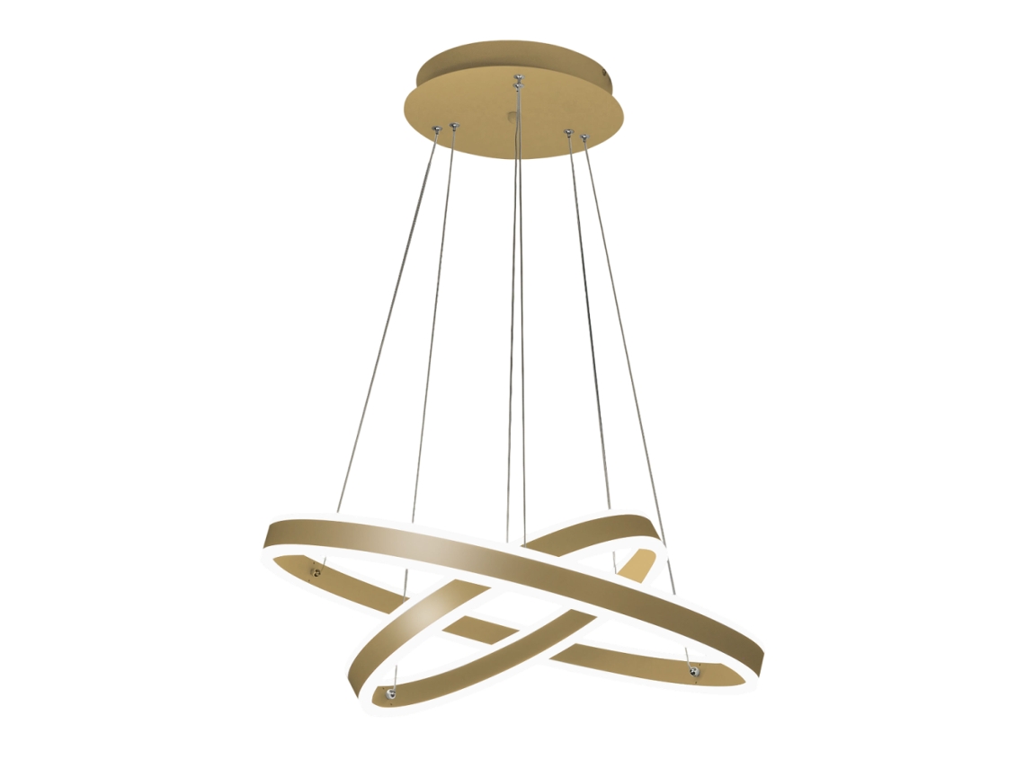 Luminária Pendente Palau Led 108w 3000k Dimerizável Ø60 E Ø40 Cm Ouro Fosco Dois Anéis De Metal E Metacrilato Fabas Luce