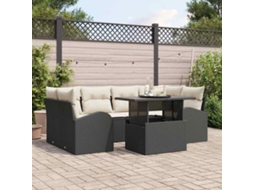 Vidaxl Conjunto De Sofá De Jardim 7 Unid. Preto Vime Pe