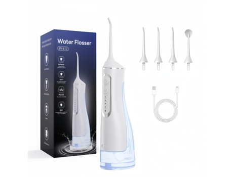 Irrigador oral elétrico portátil Baykar, de longa duração e limpeza profunda, com 4 modos, 320 ml, branco