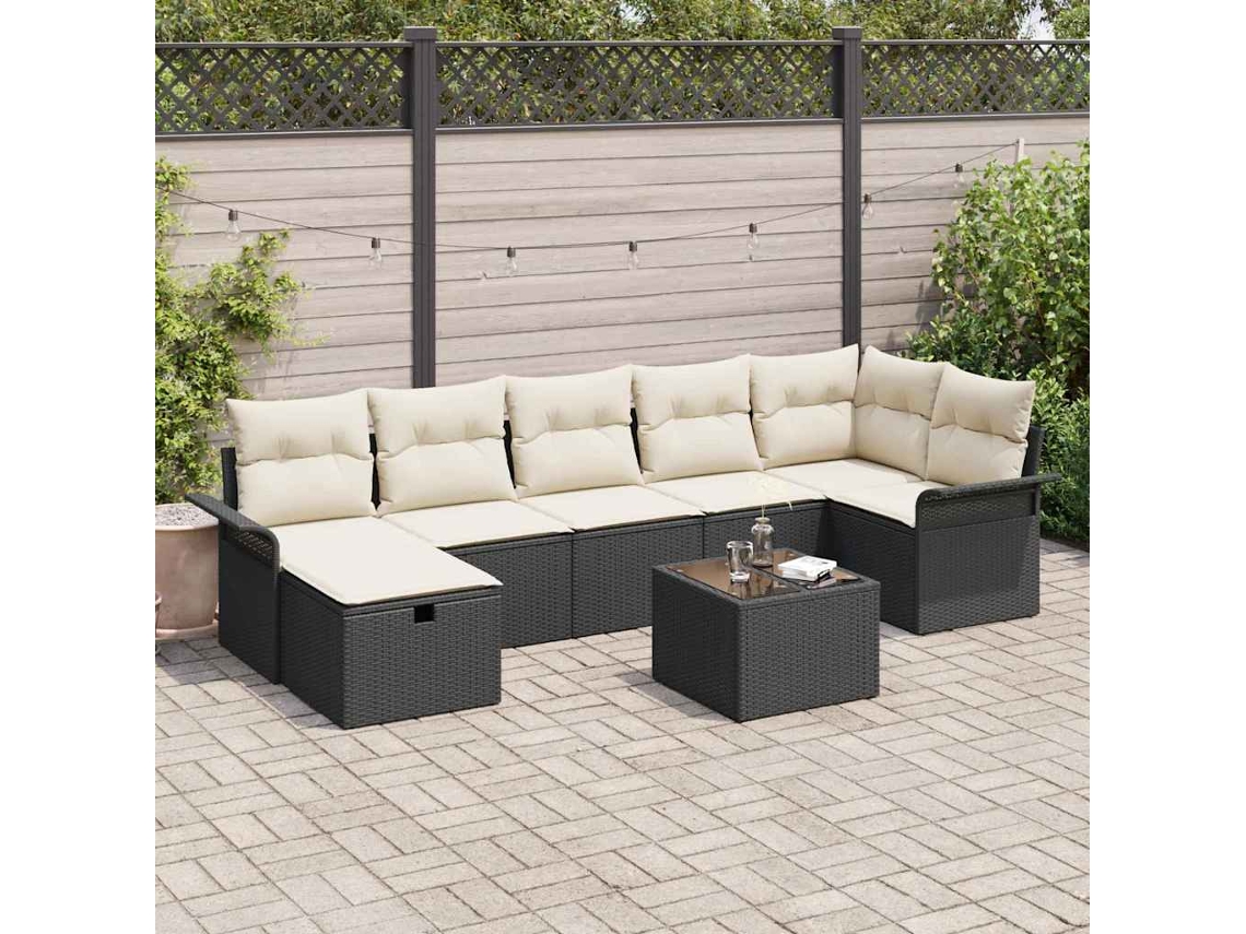 Vidaxl Conjunto De Sofá De Jardim Manual 8 Pcs Preto E Creme Vime Pe