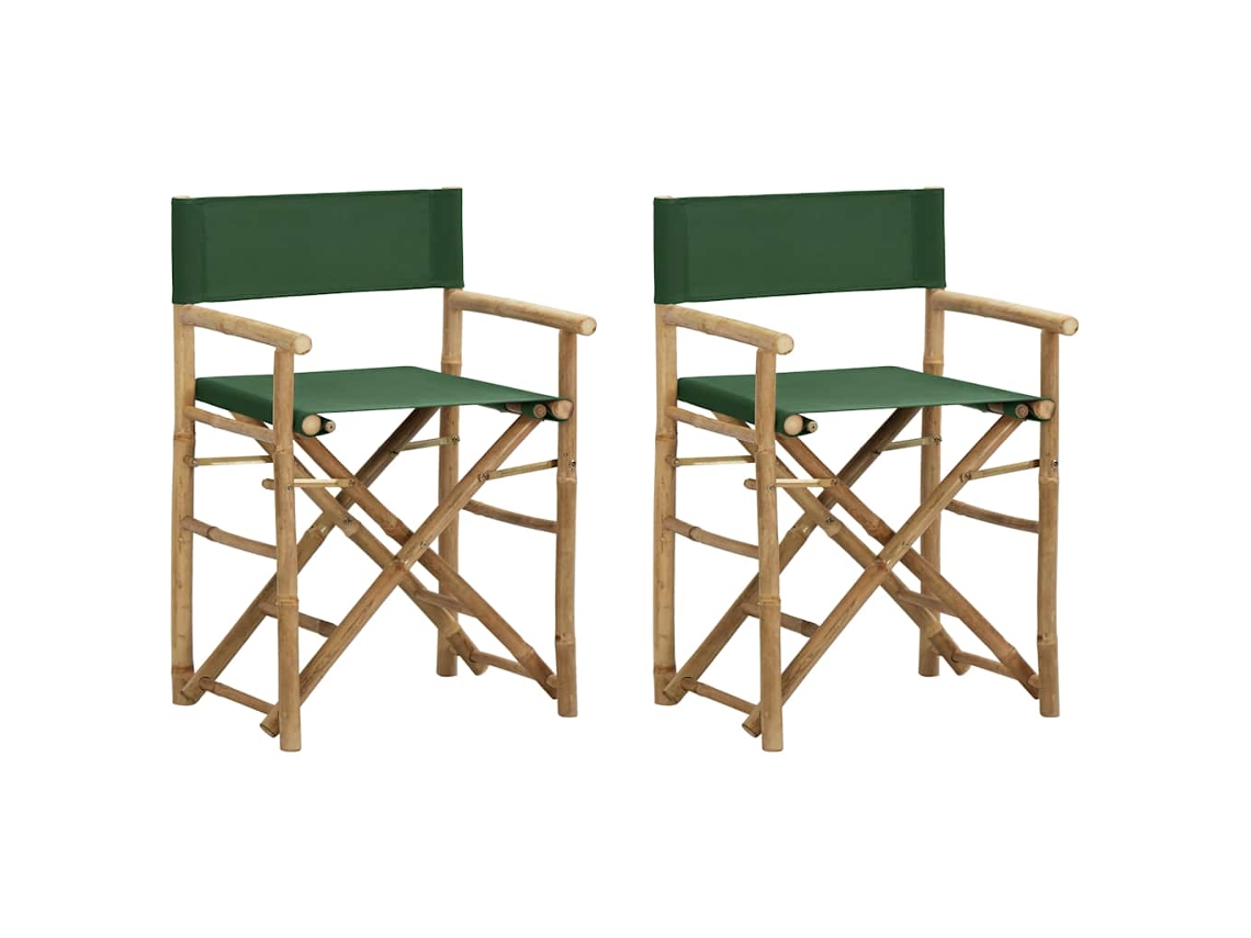 Vidaxl Cadeiras De Realizador Dobráveis 2 Pcs Bambu E Tecido Verde