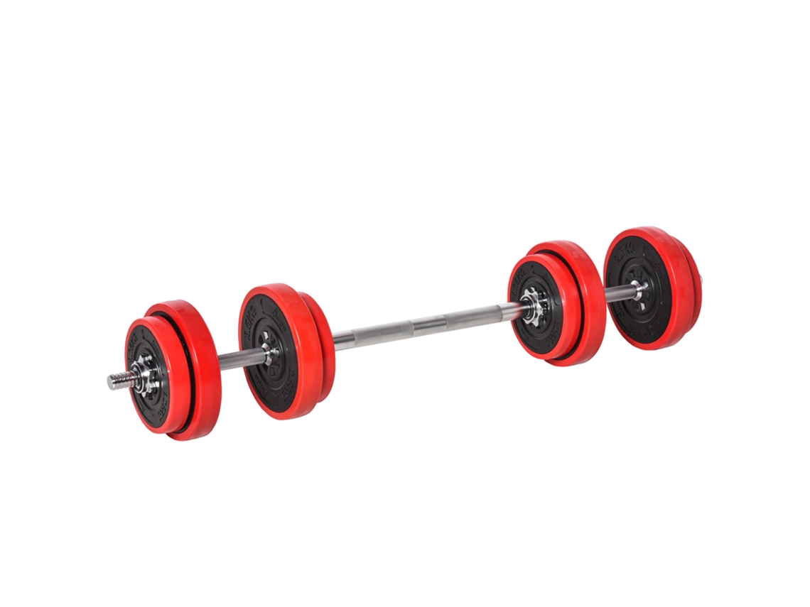 Set de Halteres Pesos 2 em 1 de 20kg.discos com Revestimento Plástico Antirrisco.vermelho e Preto BTFORUS
