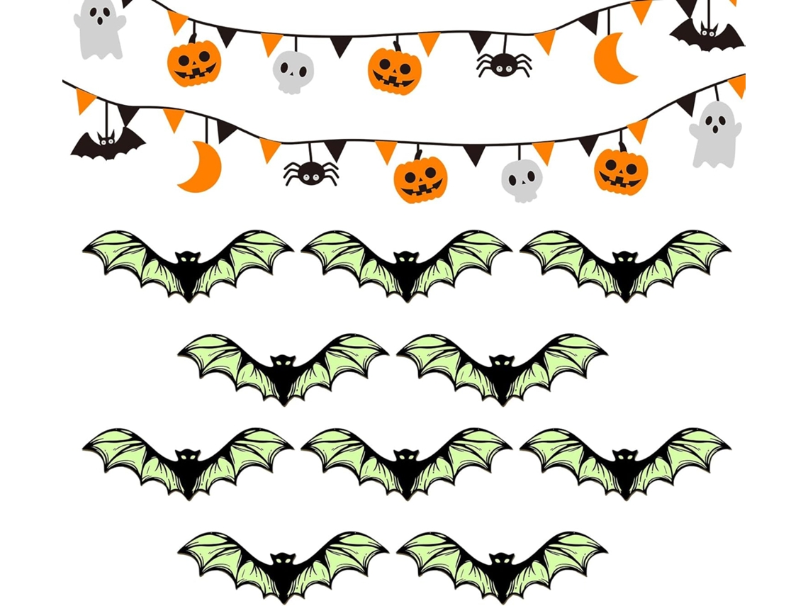 Decorações De Parede Com Morcegos Para O Halloween, Decoração De Varanda Iluminada |