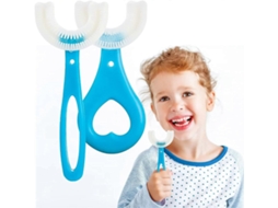 Escova de Dentes Infantil em Formato U, Azul, com Cabeça Silicone Macio Qualidade Alimentar, Limpeza 360°, Id Eal para Crianças 2 a 12 GOKOCO