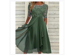 Vestido Midi De Encajes Mangas Cortas Para Fiesta Casual Y Ocasiones Especiales Como Bodas L Verde