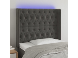 Vidaxl Cabeceira De Cama C/ Led Veludo 103x16x118/128 Cm Cinza-escuro