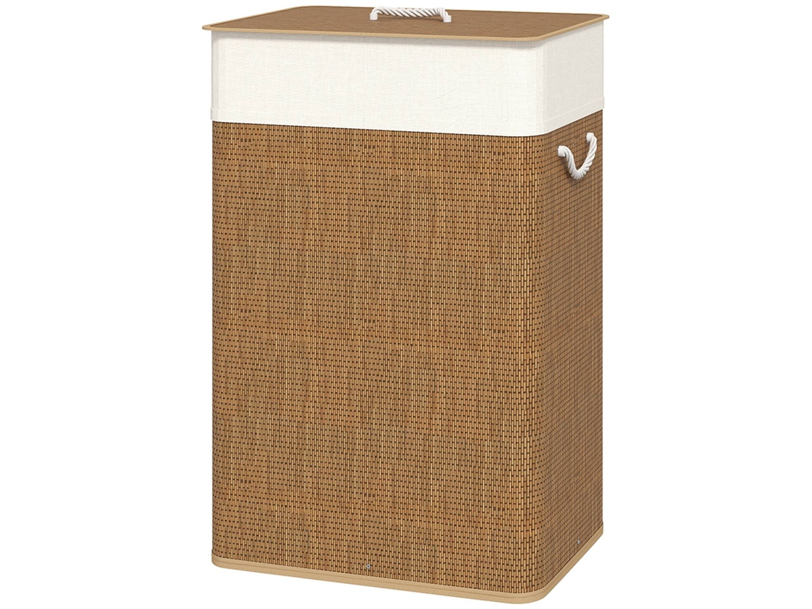 Cesto De Roupa Suja De Bambu Com Tampa, 72 Litros, Coletor De Roupa Com Alça De Bambu E Saco De Roupa Removível, Marrom