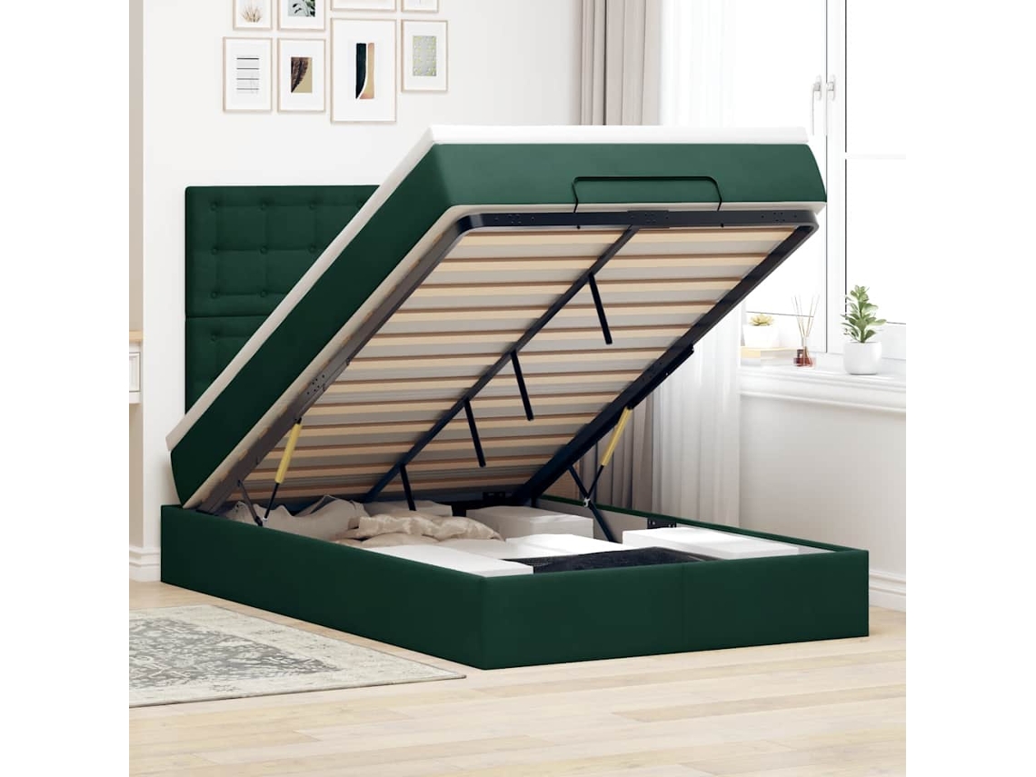 Vidaxl Estrutura De Cama Otomana Com Colchões Verde Escuro Veludo