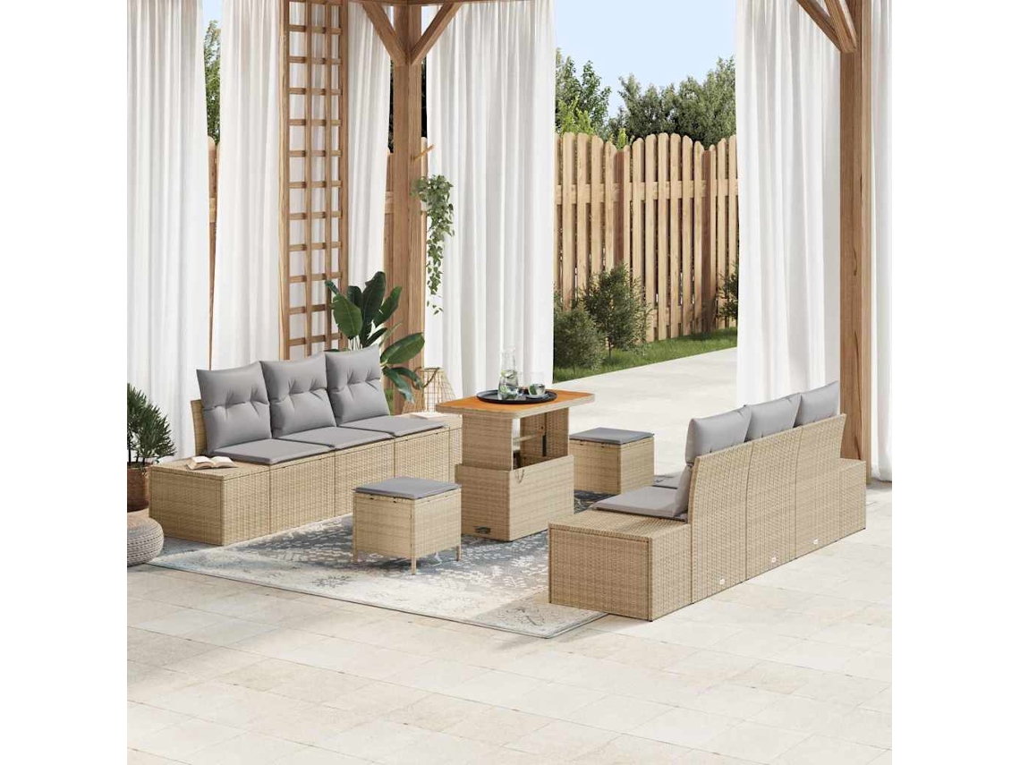 Vidaxl Conjunto De Sofá De Jardim 9 Unid. Bege Vime Pe