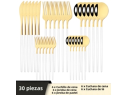 Conjunto de Talheres de Aço Inoxidável com 30 Peças: Faca, Garfo, Colher, Talheres e Utensílios de Prata. MDUG (platina)