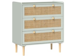 Cômoda Para Quarto Com 3 Gavetas, Frente Em Rattan, Guarda-roupa Para Hall De Entrada, Mdf, Verde.
