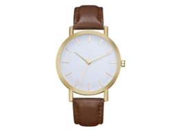 Relógio de quartzo unissex com pulseira de PU, mostrador redondo, casual e simples para uso doméstico e feminino (cor café).
