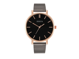 Relógio de quartzo casual unissex Zhoulianfa com pulseira de malha nas cores prata, preto e ouro rosa.