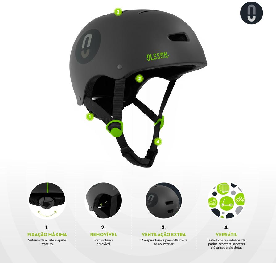 Capacete OLSSON URBAN RIDER - Antracite S/M (51-54cm) Trotineta Skateboard Patim