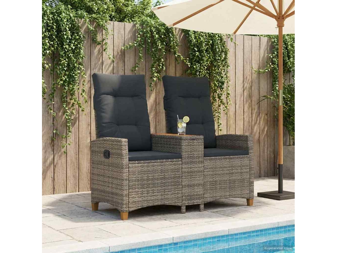 Vidaxl Banco Reclinável Com Mesa 2 -seater 126 X 65 X 112 Cm Vime Pe