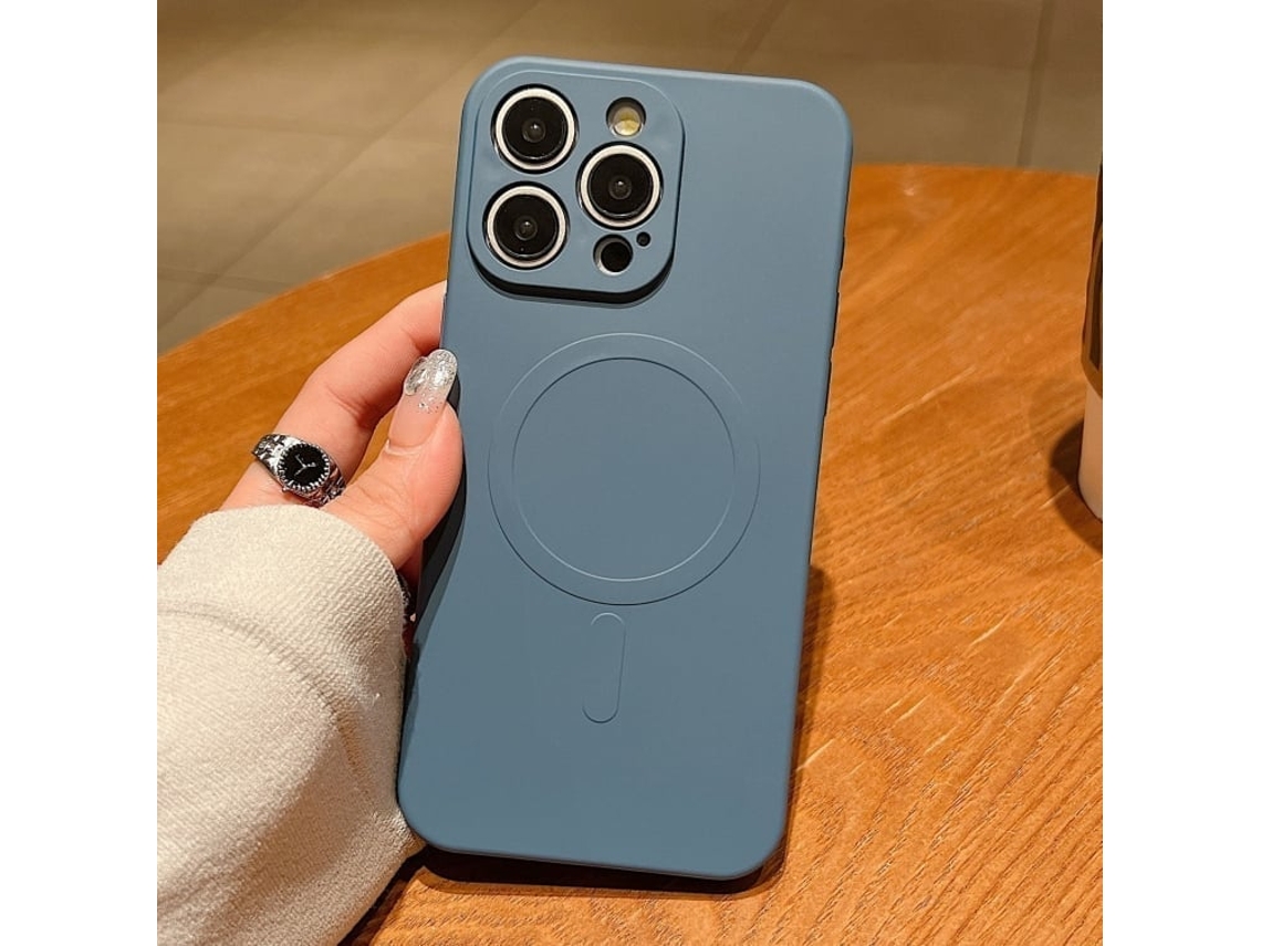 Capa Magsafe Para Iphone 14 Pro Max - Silicone Líquido Com Cor Sólida | Magnética - Cinza Lavanda