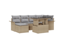 Conjunto 7 Conjunto De Sofá De Jardim Vidaxl Bege Vime Pe (242,5 X 132,5 X 85 Cm)