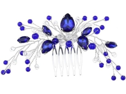 Cabeleira Com Cristais Azuis - Adorno De Cabelo Para Noiva - Acessório De Cabelo Para Mulheres - Feito À Mão - 13,5 Cm - Sustentável E Elegante