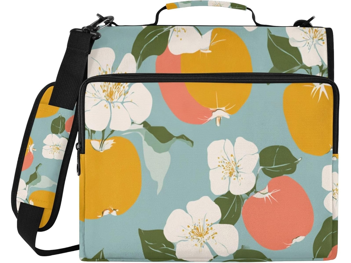 Organizador de mesa para arquivos com 3 argolas, alça de ombro, bolsa com zíper, estampa de frutas Iso Travesso