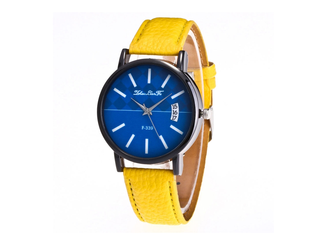 Relógio de quartzo unissex com pulseira de metal, moderno para mulheres e homens (amarelo)