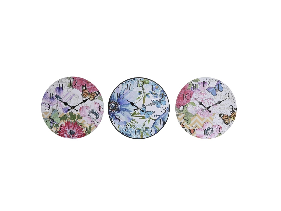 Relógio De Parede DKD HOME DECOR Madeira Multicolorido (3 Unidades - 34x4x34cm)