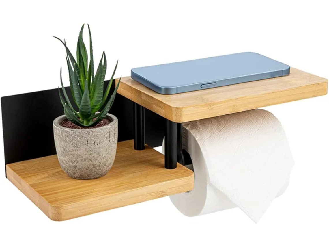 Porta Papel Higiênico Com Prateleira, Organizador De Banheiro Parede, Armazenamento De 2 Níveis Para Celular E Itens