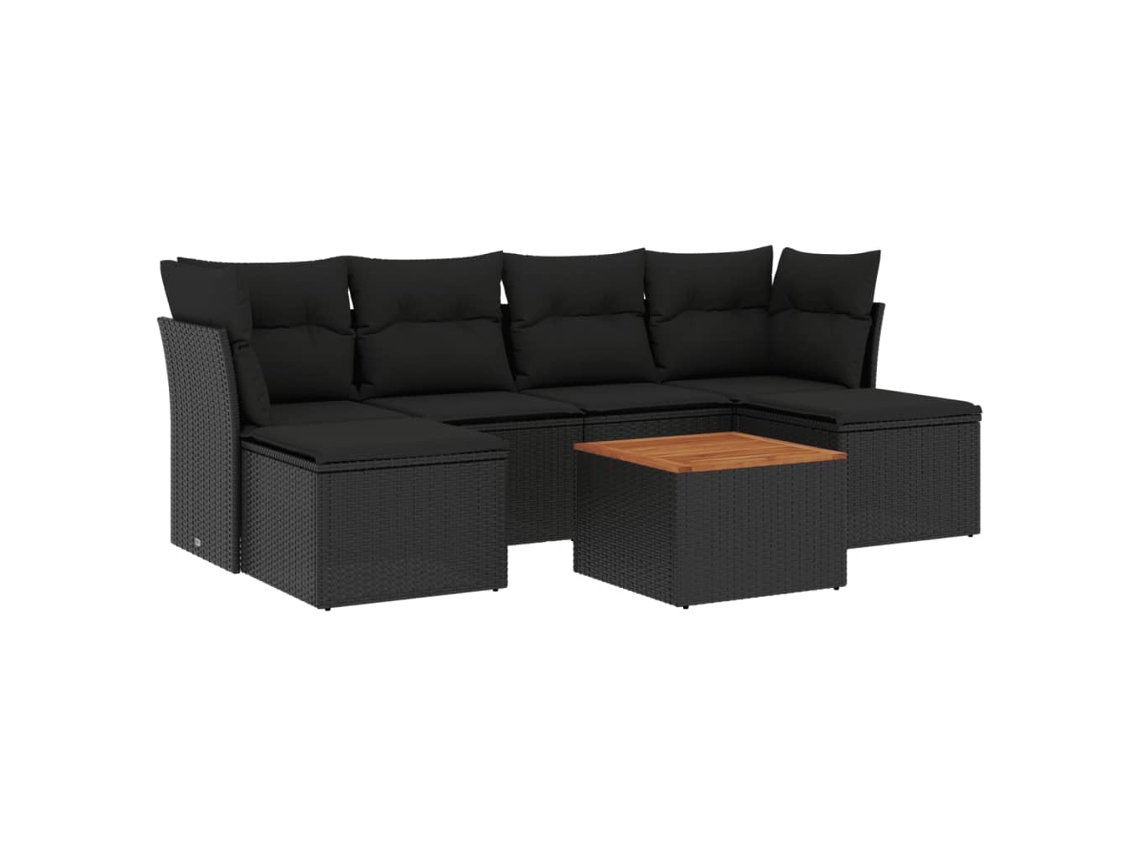 Conjunto de 7 sofás para jardim com almofadões Vime Pe Preto MAISON EXCLUSIVE (N/A)