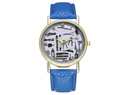 Relógio de quartzo unissex vintage com pulseira de couro PU azul royal T65-a