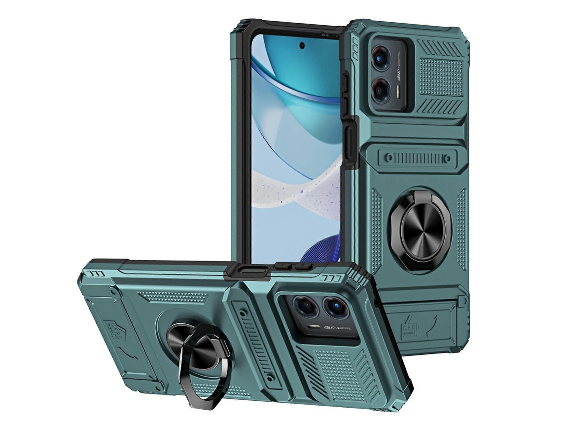 Capa Para Celular Motorola Moto G 5g 2023 Em Tpu+pc Resistente A Impactos, Com Compartimento Para Cartão E Suporte De Anel Metálico.