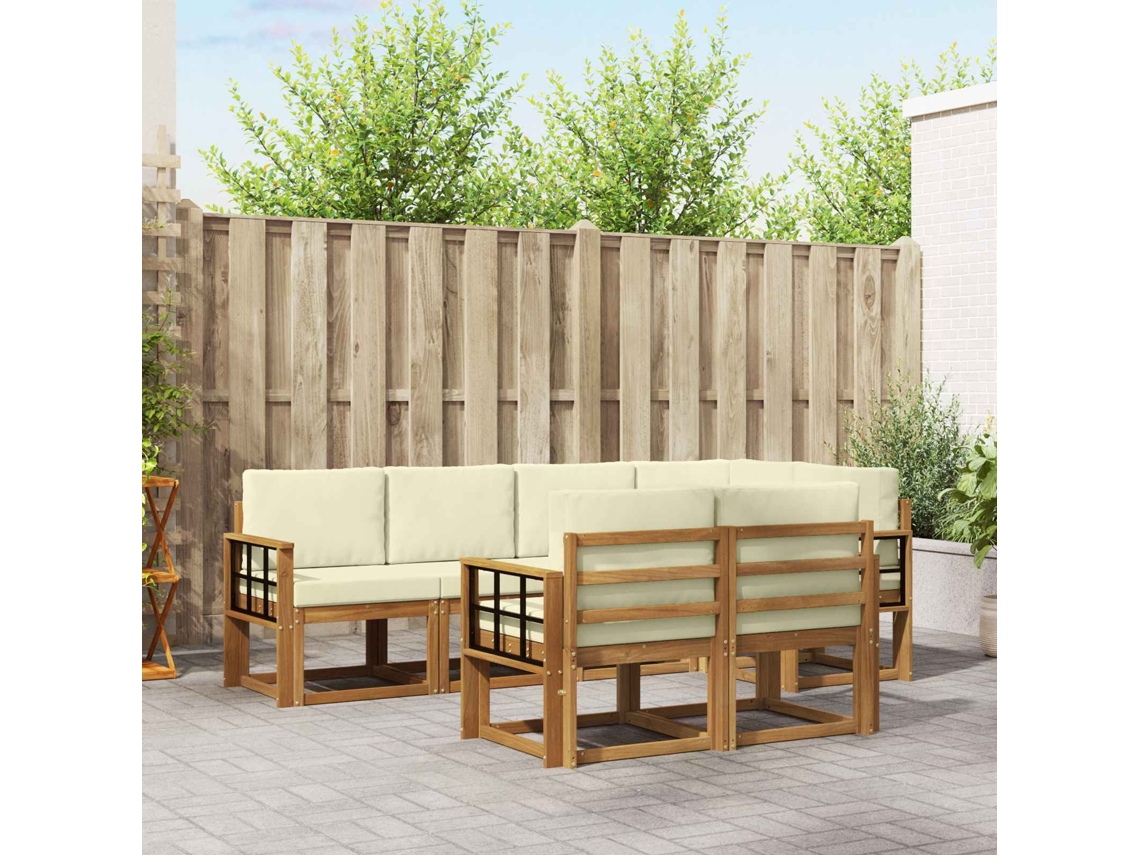 Vidaxl Conjunto De Sofás Para Exterior 7 Pcs Natural E Creme