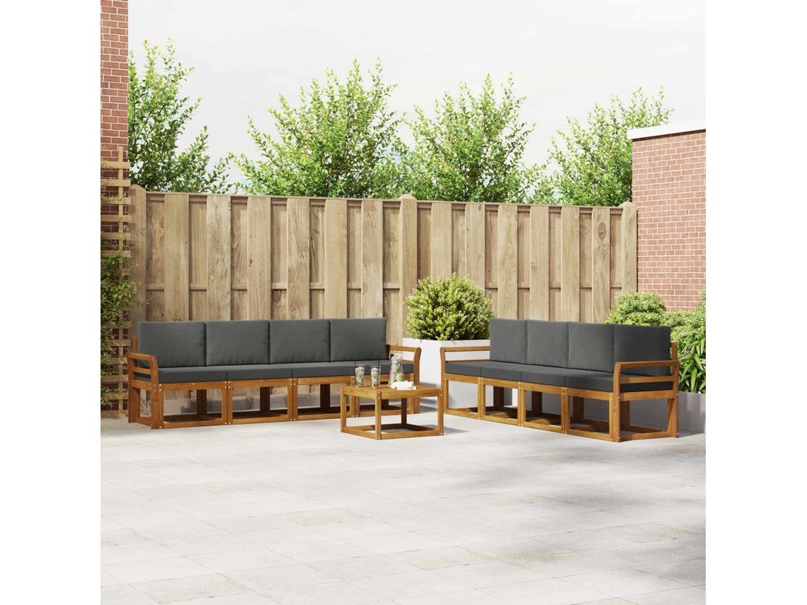 Vidaxl Conjunto De Sofás Para Exterior 9 Unid. Natural E Antracite