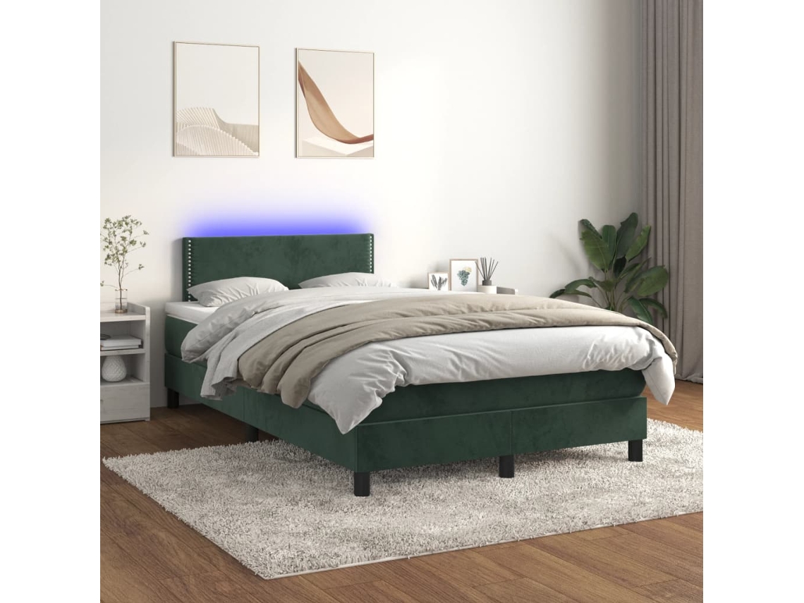 Cama Box Spring C/ Colchão/led 120x200 Cm Veludo Verde-escuro