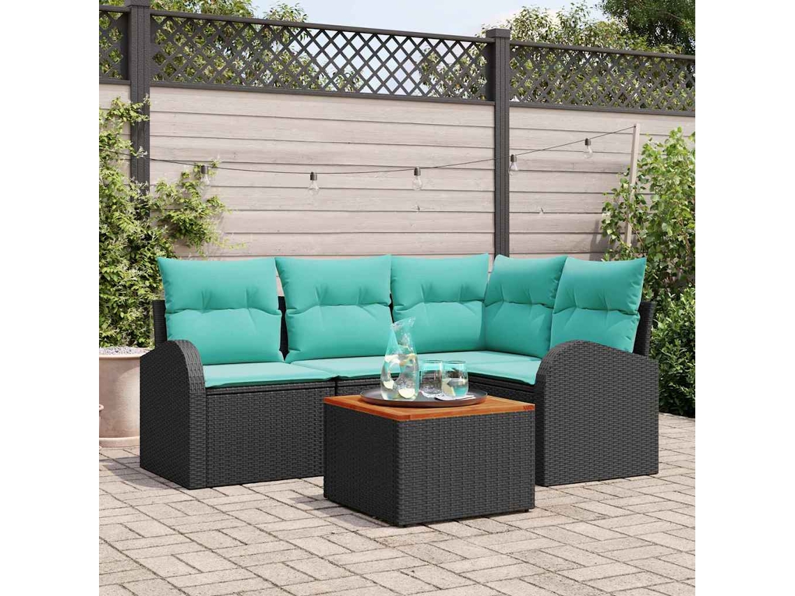 Vidaxl Conjunto De Sofá De Jardim 5 Pcs Preto E Turquesa Vime Pe