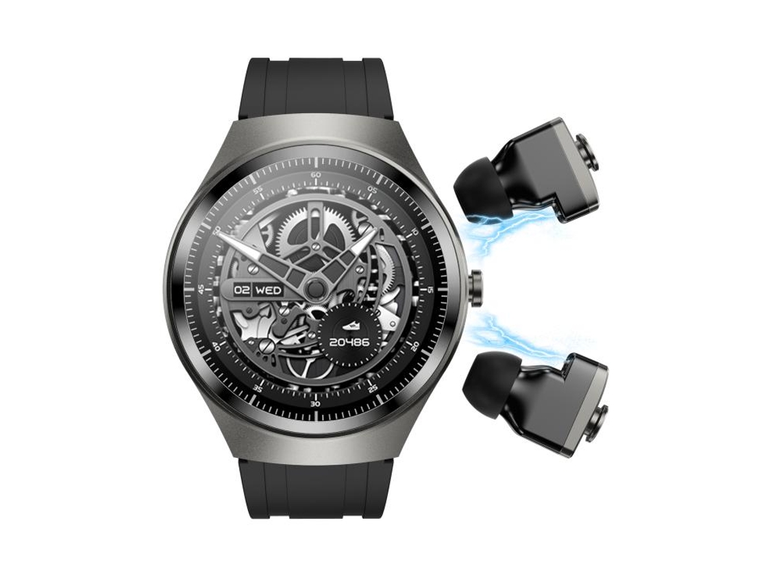 Fone De Ouvido Bluetooth 2 Em 1 E Smartwatch, Compatível Com Chamadas Bluetooth/nfc Mdug (pulseira De Silicone Preta)