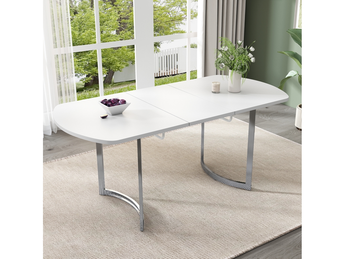 Mesa Jantar Extensível 140-180cm Pés Prateados Moderna