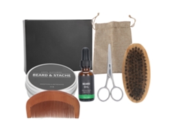 Kit De Cuidado Com A Barba 6 Peças Com Creme, Óleo, Escova, Pente E Tesoura Para Hidratação E Estilo