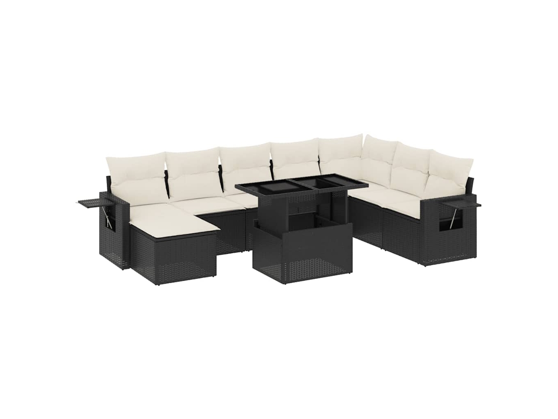 Conjunto de 8 Sofás de Jardim com Almofadões Vime Pe Preto MAISON EXCLUSIVE (8 pcs)