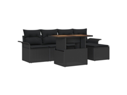 Conjunto 6 Mobiliário De Jardim Vidaxl Preto Vime Pe (100 X 55 X 73 Cm)