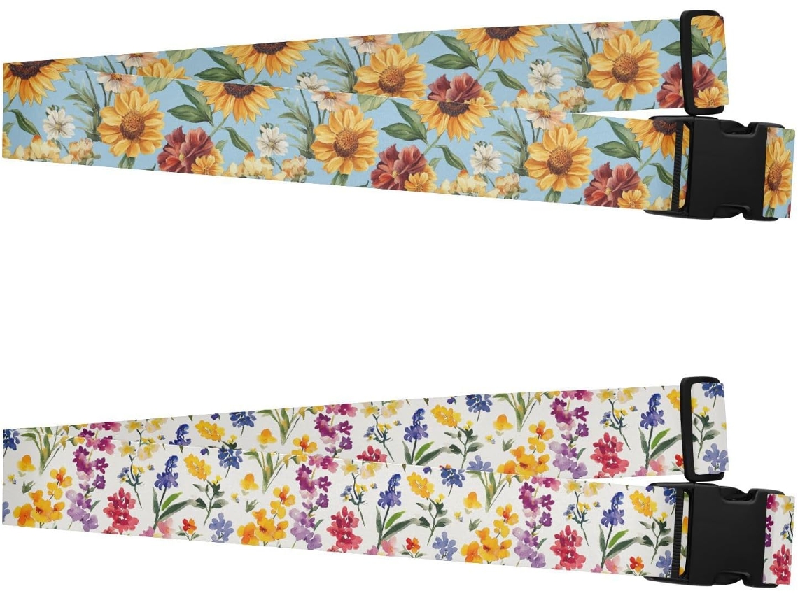 Conjunto De 2 Cintas Bagagem Flores Outono Girassol Azul Portáteis E Ajustáveis Unissex Ideais Viagens, Escola E