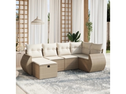 Vidaxl 6 Pcs Conjunto De Sofás P/ Jardim Com Almofadões Vime Pe Bege