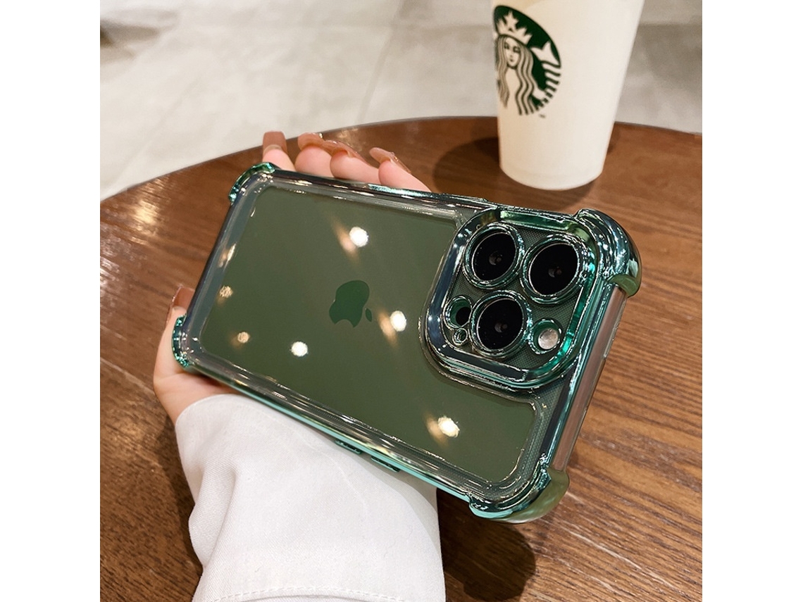 Capa Para Iphone 17/air 6d, Resistente A Quedas, Verde, Transparente, Silicone Com Cobertura Total E Cantos Reforçados.