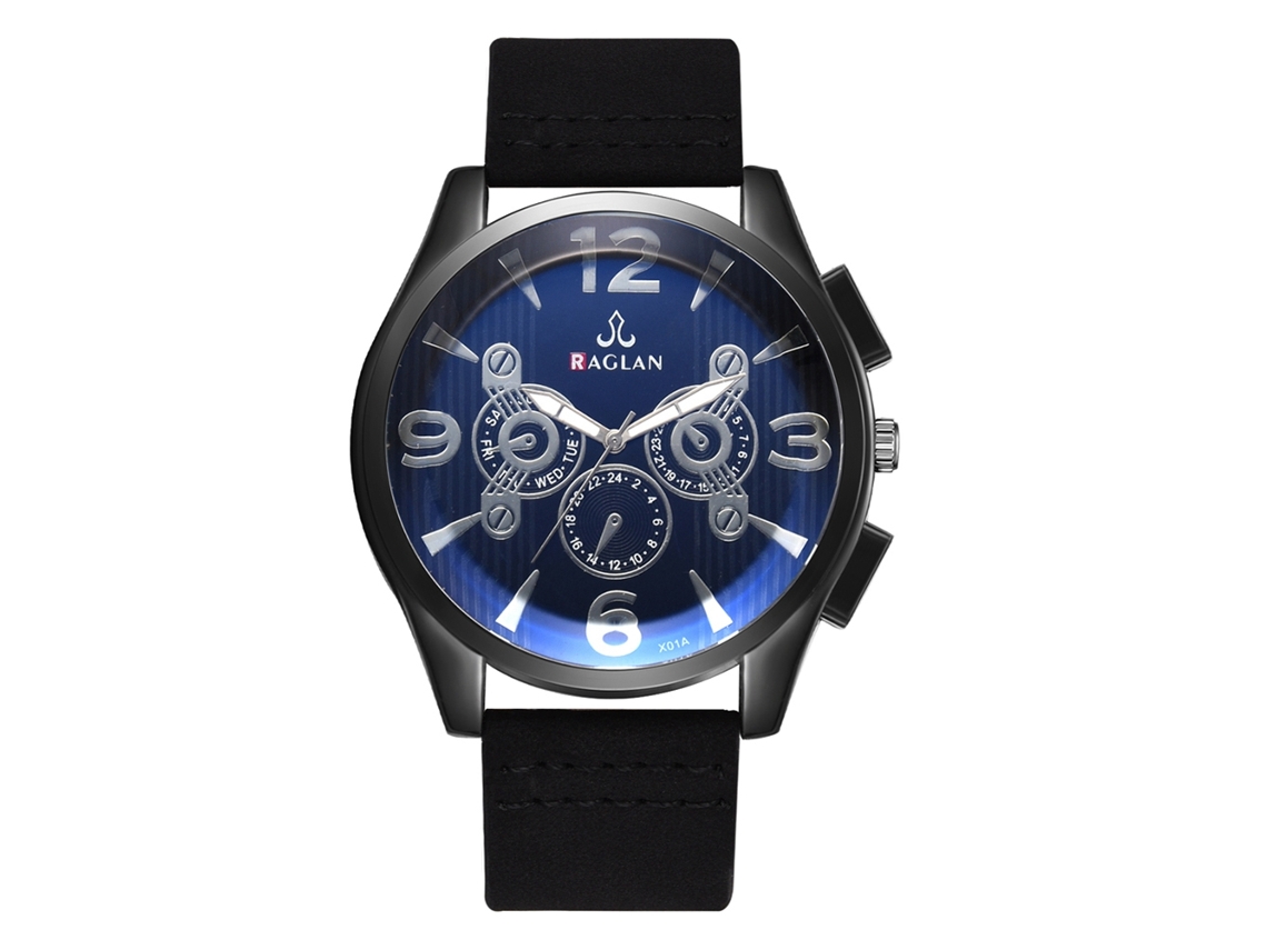 Relógio de Pulso Masculino Casual com Pulseira Pu e Diferencial Azul de Quartzo