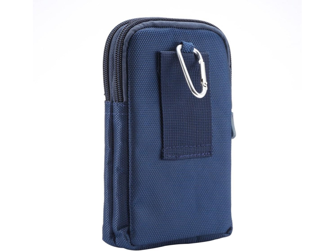 Capa Para Celular Em Nylon Azul Com Zíper Duplo, Design Compacto E Portátil.