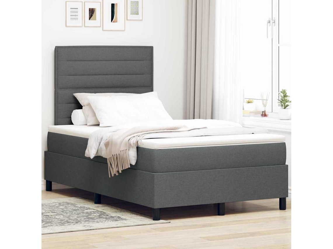 Vidaxl Cama Box Com Colchão Cinzento Escuro 120 X 190 Cm Tecido