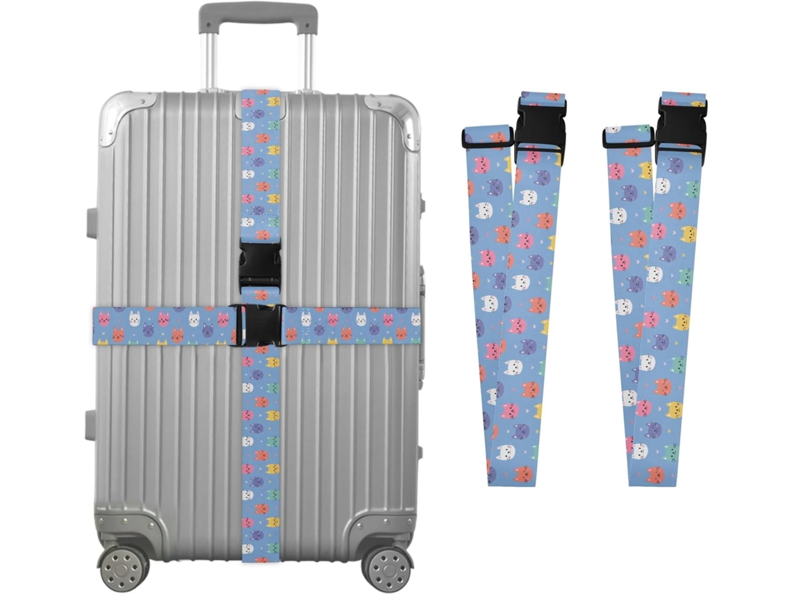 Conjunto De 2 Cintas Bagagem Com Estampa Gato Para Malas, Cintas De Viagem, Acessórios Para Cintos, Conector De Bagagem