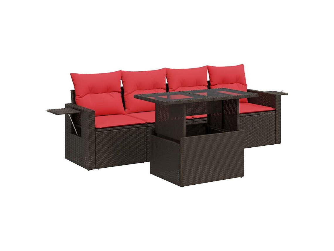 Conjunto Sofás de Jardim 5 Pcs com Almofadões Acácia e Vime Pe MAISON EXCLUSIVE (5 pcs)