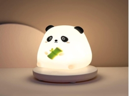 Luminária noturna Lurelia em formato de panda com base de silicone, recarregável via USB, com sensor de toque e brilho ajustável, ideal para bebês e crianças, perfeita para cabeceira de cama.
