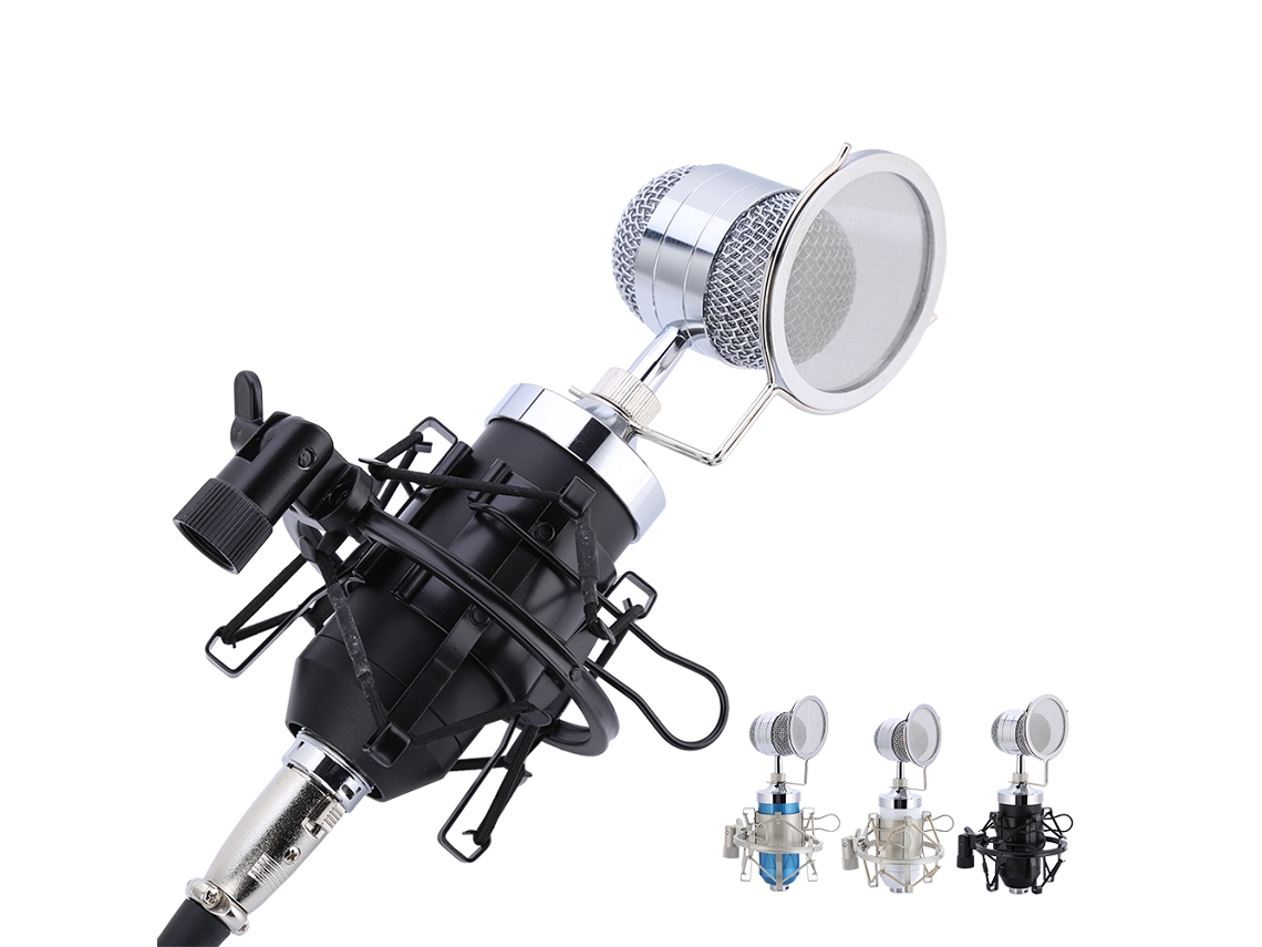 Conjunto De Microfone De Gravação Condensador Profissional De Áudio Com Suporte Anti-shock Preto