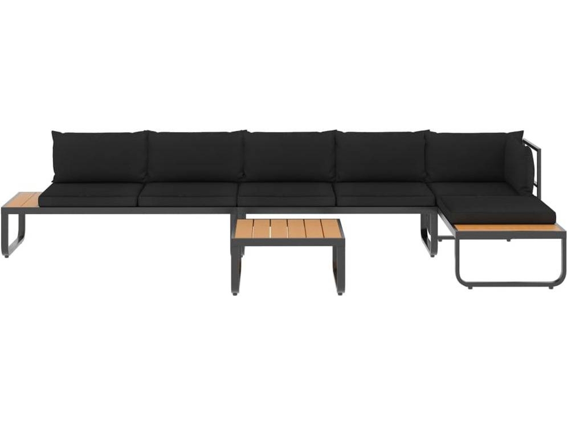 vidaXL Sofás de canto para jardim com almofadões 4 pcs alumínio e WPC